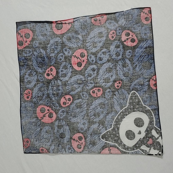 VTG Hot Topic Skelanimals Kit The Cat Square Bandana Scarf Accessory Sz 20"x 20" - Picture 8 of 16